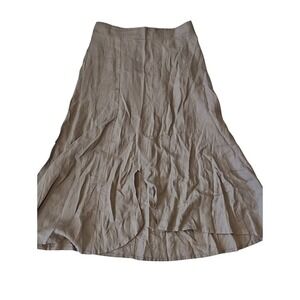For‎ Cynthia Linen Midi Skirt Small Brown New Earthy Minimalist Slit C12-12M